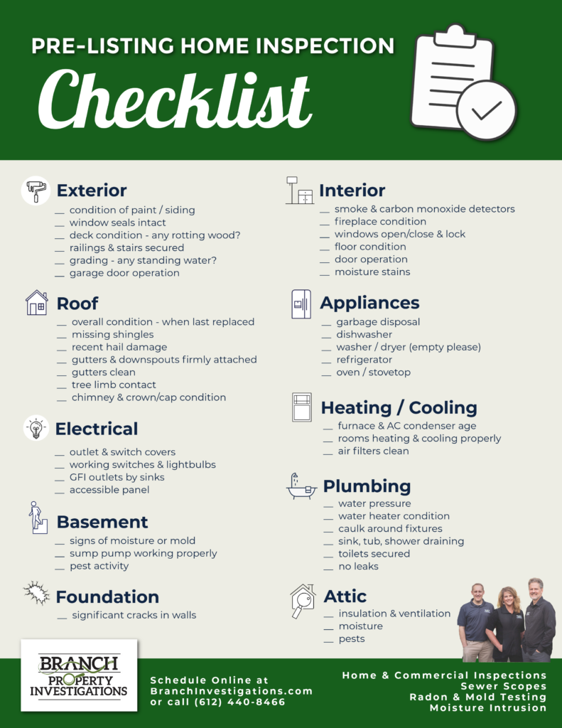 pre listing home inspection checklist