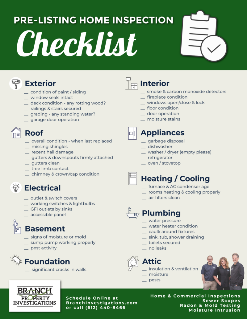 Your Pre-listing Home Inspection Checklist - Branch Property Investigations